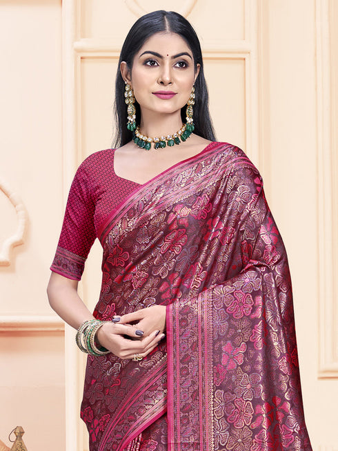 Deeva Sarees Rani Pink Satin Silk Saree