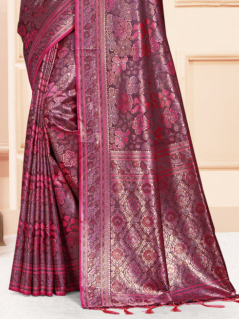 Deeva Sarees Rani Pink Satin Silk Saree
