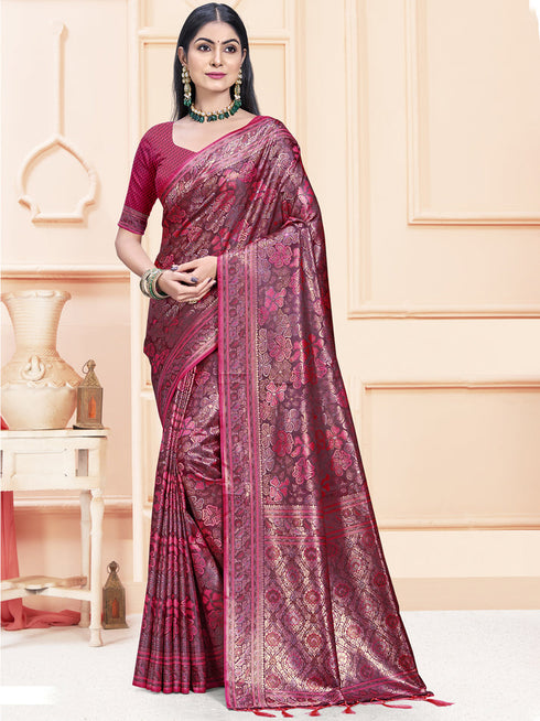 Deeva Sarees Rani Pink Satin Silk Saree