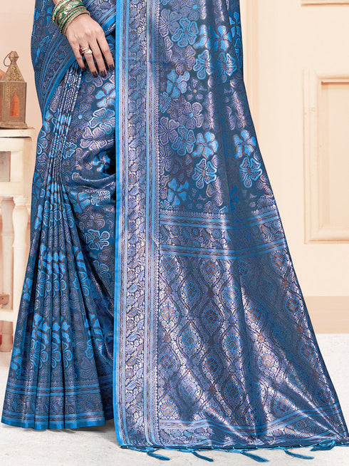Deeva Sarees Blue Satin Silk Saree