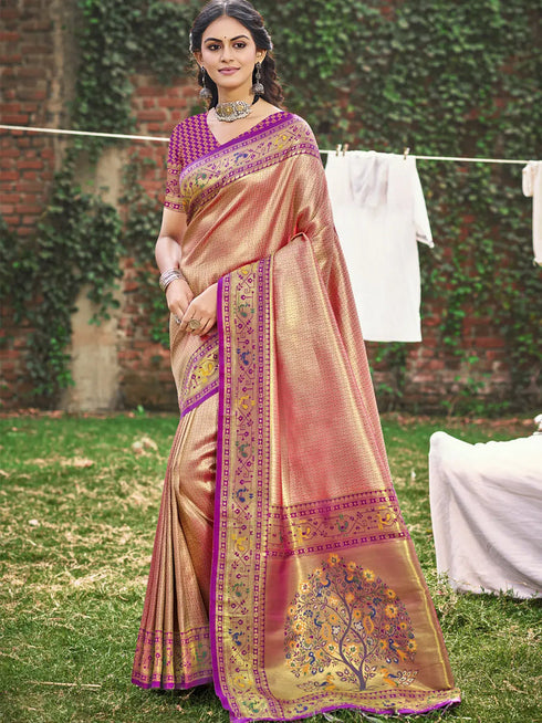 Deeva Sarees Light Pink Paithani Silk Saree