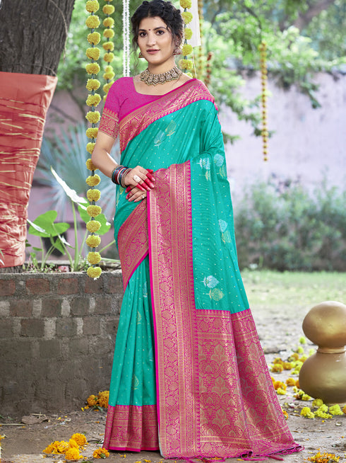 Deeva Sarees Teal Blue Silk Saree