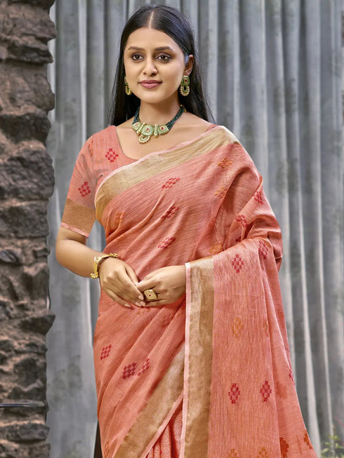 Deeva Sarees Peach Linen Saree