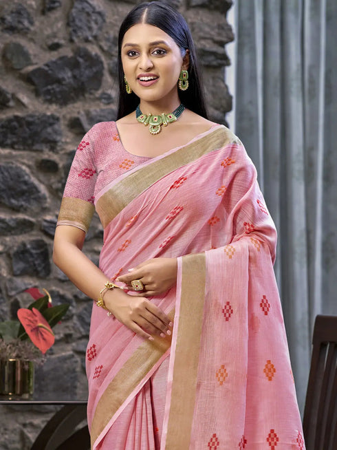 Deeva Sarees Pink Linen Saree