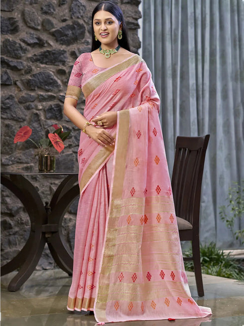 Deeva Sarees Pink Linen Saree