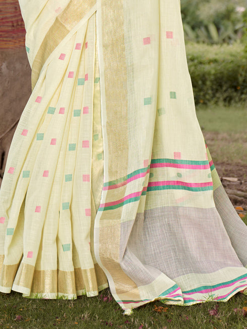 Deeva Sarees Cream Cotton Saree