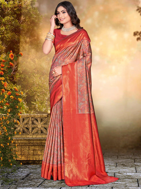 Deeva Sarees Brown & Orange Silk Saree