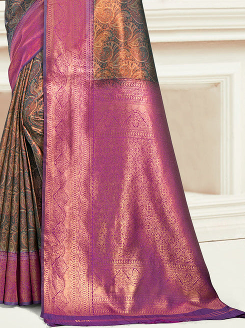 Deeva Sarees Brown Silk Saree With Pink Border