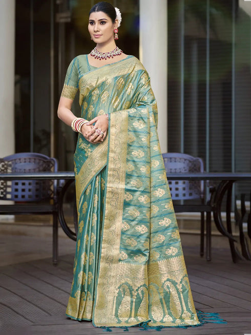 Deeva Sarees Sea Green Satin Silk