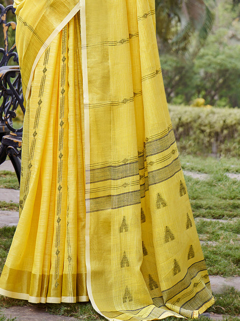 Deeva Sarees Yellow Cotton Saree