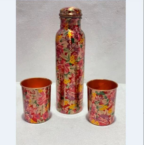 Coppjal Hammered Copper Bottle With Glass