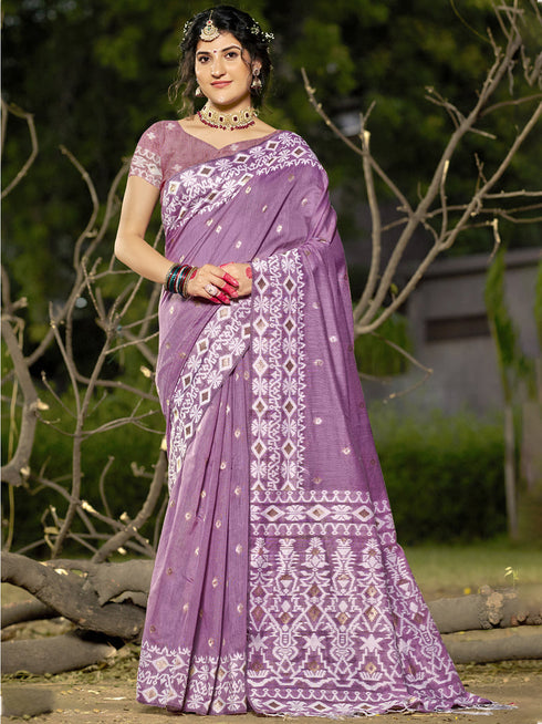 Deeva Sarees Purple Linen Cotton Saree