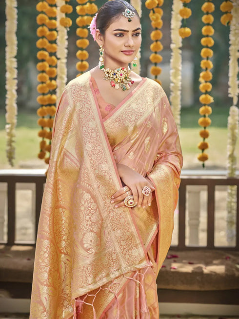 Deeva Sarees Peach Satin Silk Saree