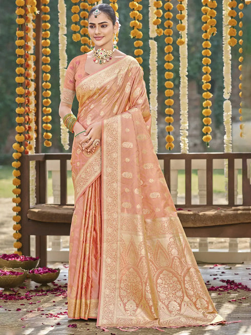 Deeva Sarees Peach Satin Silk Saree