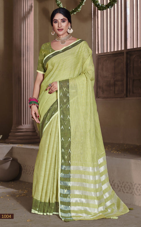 Deeva Sarees Lime Green Linen Saree