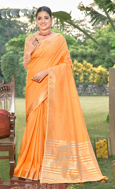 Deeva Sarees Orange Cotton Saree