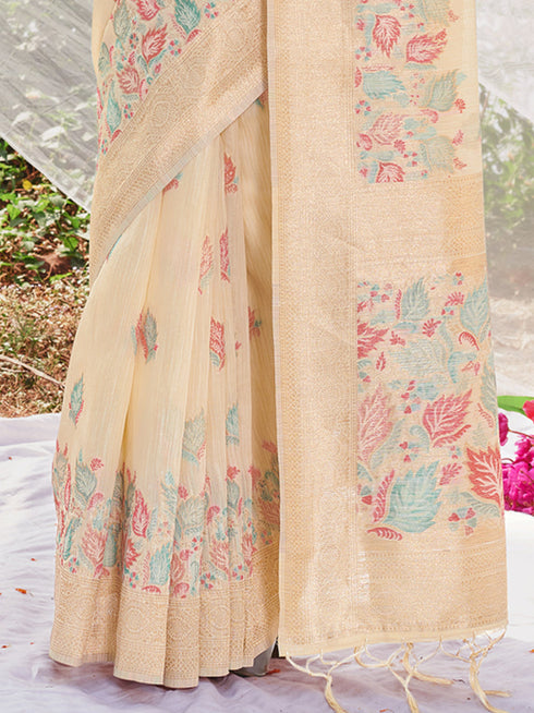 Deeva Sarees Cream Cotton Saree