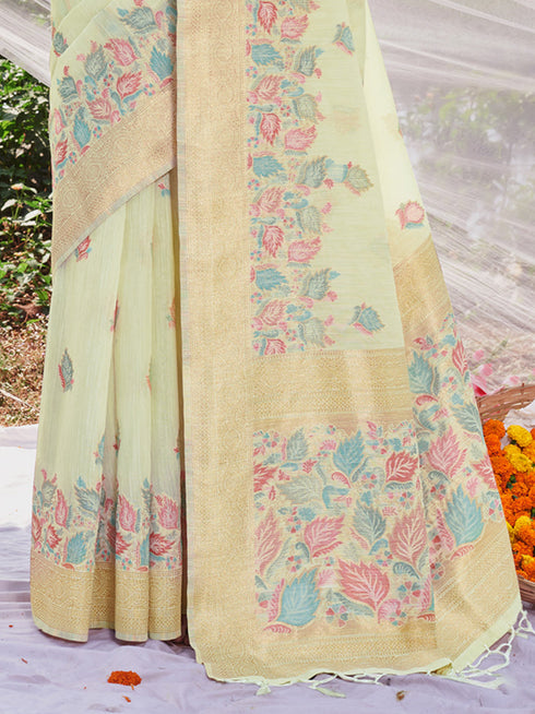 Deeva Sarees Cream Cotton Saree