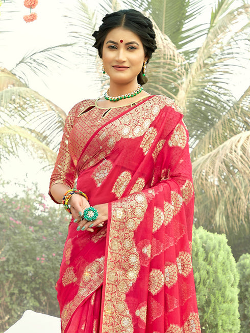 Deeva Sarees Peach Organza Silk Saree