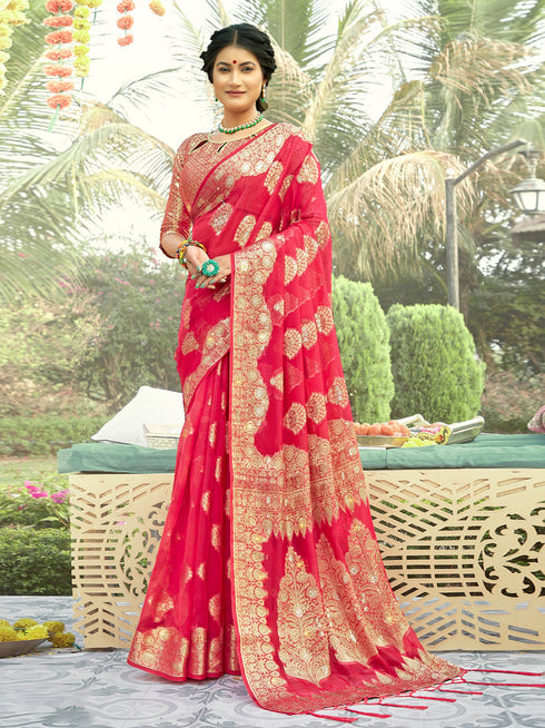 Deeva Sarees Peach Organza Silk Saree