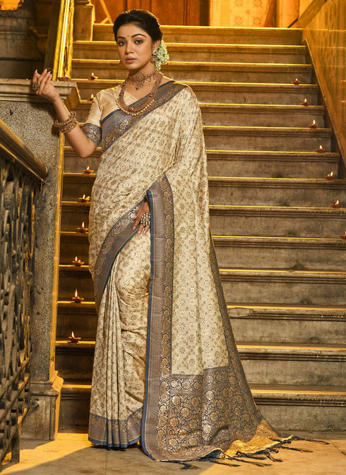 Deeva Sarees Cream Banarasi Silk Saree