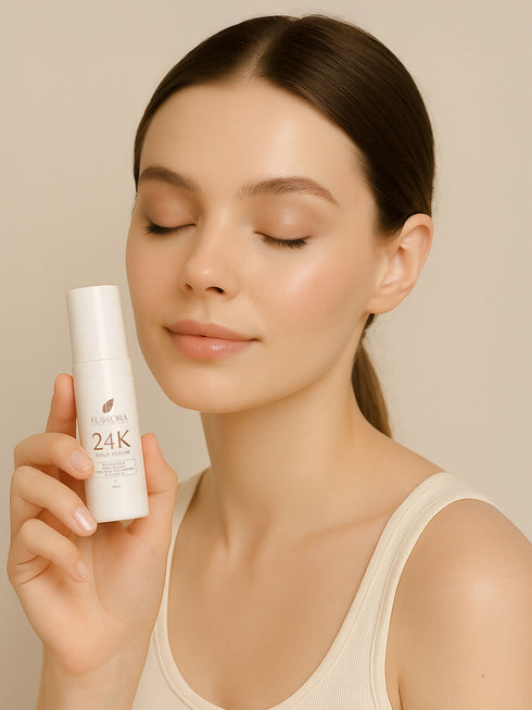 Flawora Anti-Grey Hair Serum For Reversing Grey Hair & Gold Face Serum For Brightening