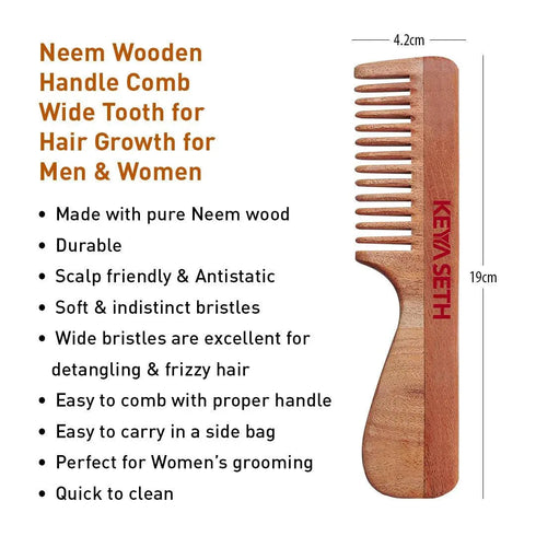 Keya Seth Aromatherapy Handmade Neem Wooden Comb Wide Tooth with Handle Combo