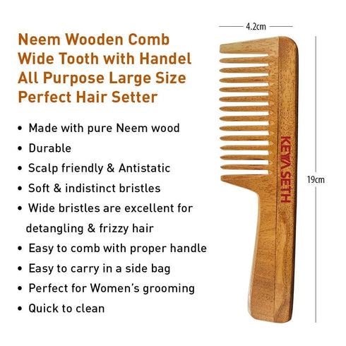 Keya Seth Aromatherapy Handmade Neem Wooden Comb Wide Tooth with Handles Combo