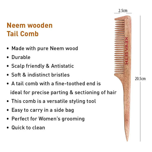 Keya Seth Aromatherapy Handmade Neem Wooden Comb Wide Tooth with Handle & Tail Comb Combo