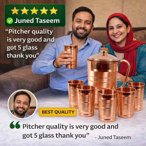Heavy Copper Water JUG with 5 Glass