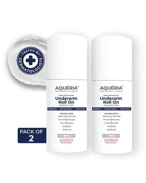 Aqueria Multi Active Underarm Treatment Roll On 5 5 AHA BHA Niacinamide Zinc Ricinoleate French Flora Pack of 2