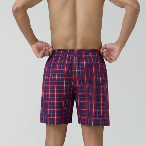 XYXX Checkmate Combed Cotton Boxer Shorts Autumn Maroon