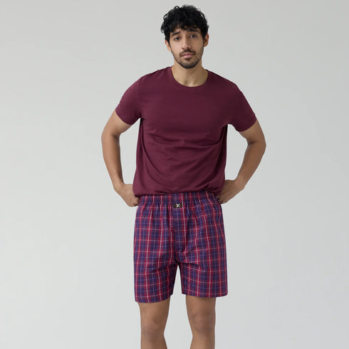 XYXX Checkmate Combed Cotton Boxer Shorts Autumn Maroon