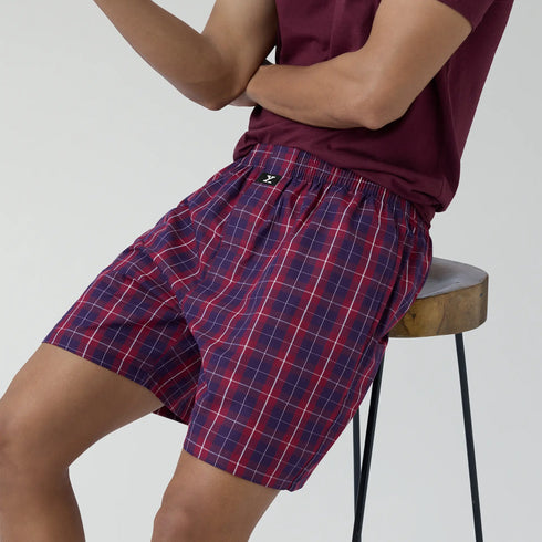 XYXX Checkmate Combed Cotton Boxer Shorts Autumn Maroon