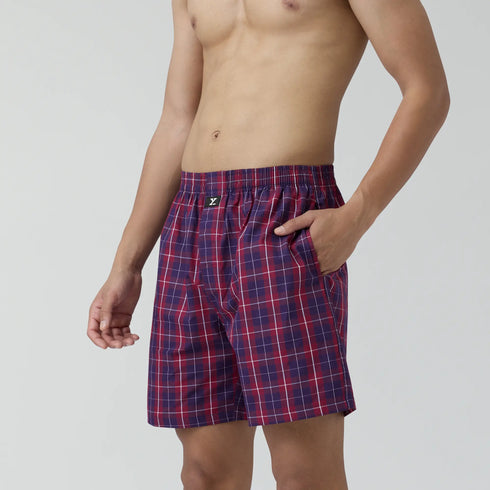 XYXX Checkmate Combed Cotton Boxer Shorts Autumn Maroon