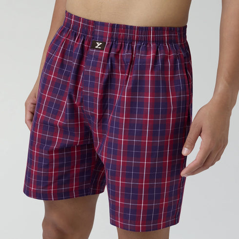 XYXX Checkmate Combed Cotton Boxer Shorts Autumn Maroon