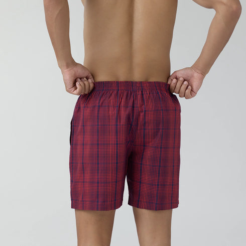 XYXX Checkmate Combed Cotton Boxer Shorts Brit Red