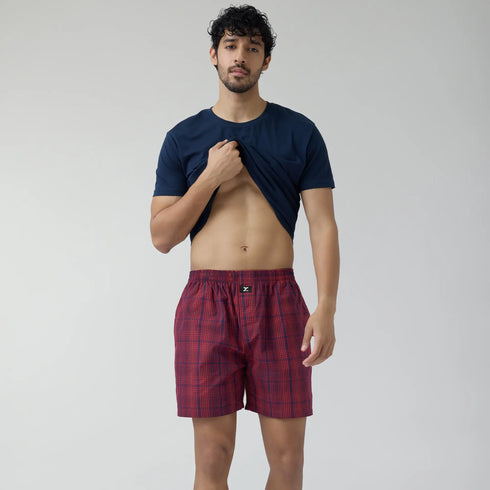 XYXX Checkmate Combed Cotton Boxer Shorts Brit Red