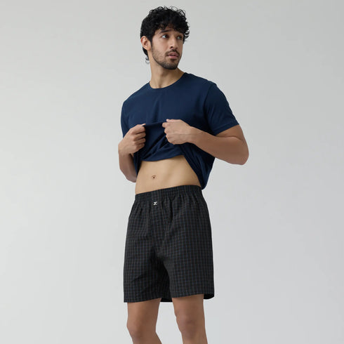 XYXX Checkmate Combed Cotton Boxer Shorts Charcoal Black