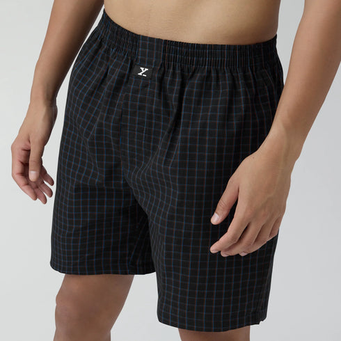 XYXX Checkmate Combed Cotton Boxer Shorts Charcoal Black