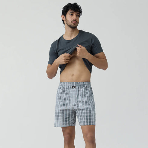 XYXX Checkmate Combed Cotton Boxer Shorts Frost Grey