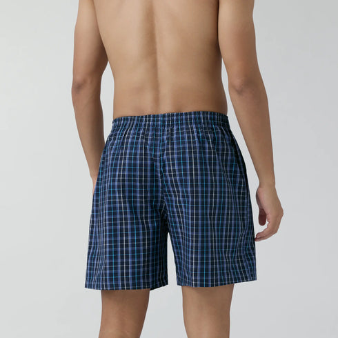 XYXX Checkmate Combed Cotton Boxer Shorts Midnight Blue