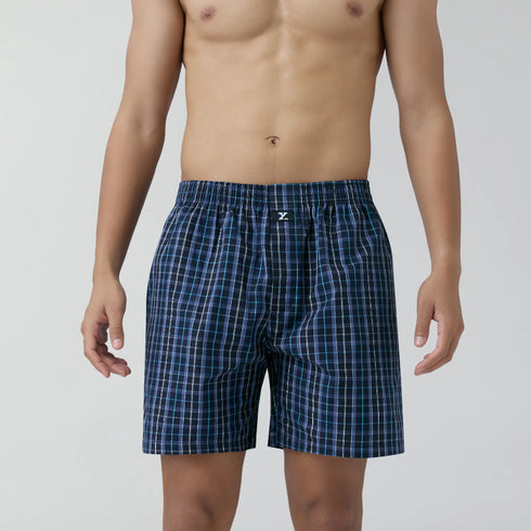 XYXX Checkmate Combed Cotton Boxer Shorts Midnight Blue