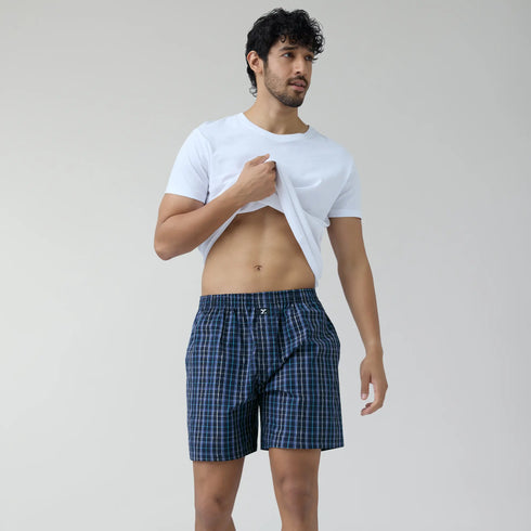XYXX Checkmate Combed Cotton Boxer Shorts Midnight Blue