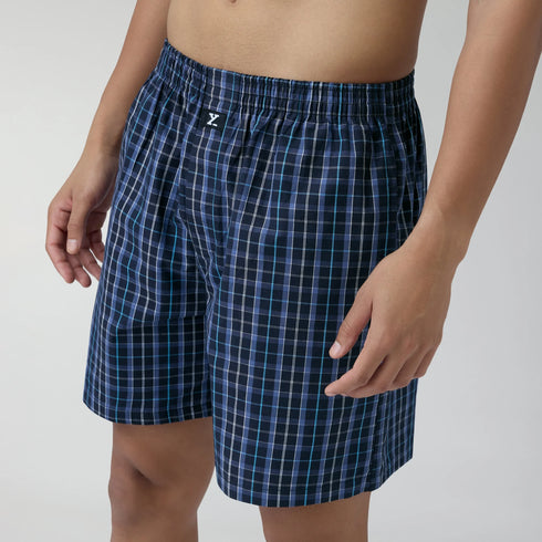 XYXX Checkmate Combed Cotton Boxer Shorts Midnight Blue