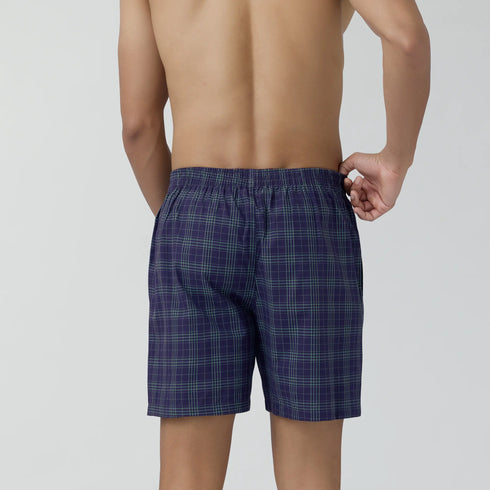 XYXX Checkmate Combed Cotton Boxer Shorts Storm Blue