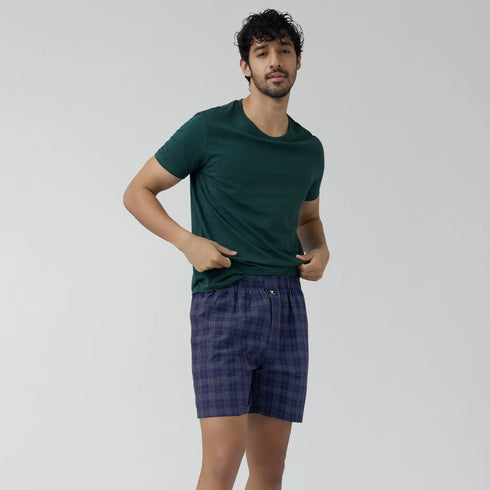XYXX Checkmate Combed Cotton Boxer Shorts Storm Blue