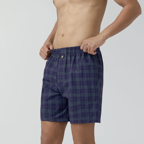 XYXX Checkmate Combed Cotton Boxer Shorts Storm Blue