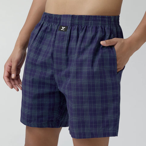 XYXX Checkmate Combed Cotton Boxer Shorts Storm Blue
