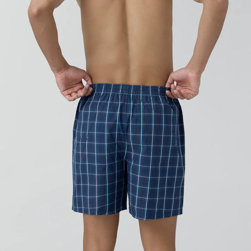 XYXX Checkmate Combed Cotton Boxer Shorts Vivid Blue